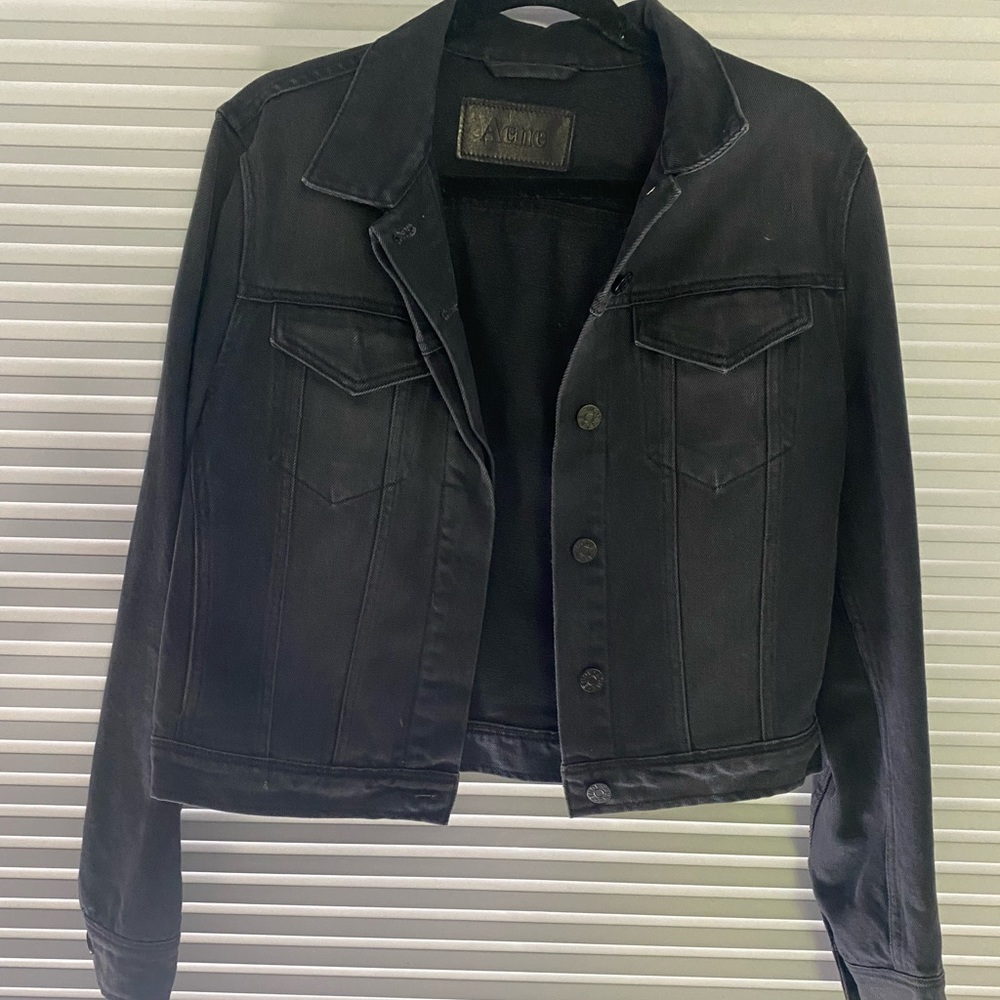 Acne Black Faxed Denim Jacket Size 40